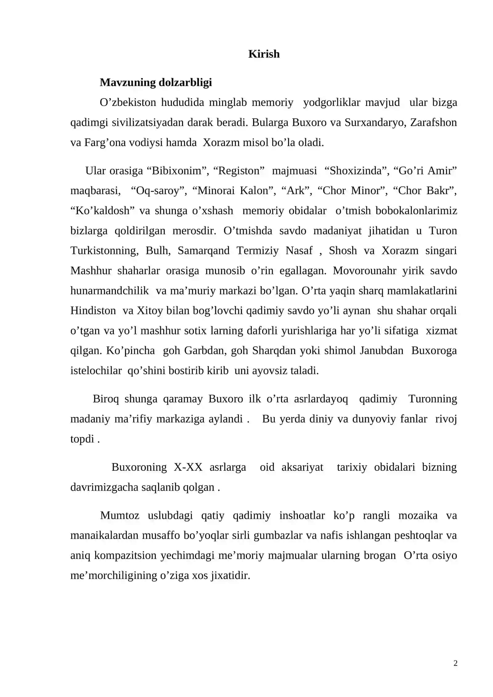Ko’kaldosh tarixiy obidasini moybo’yoqda bajarish texnologiyasi. Bitiruv malakaviy ishi 2