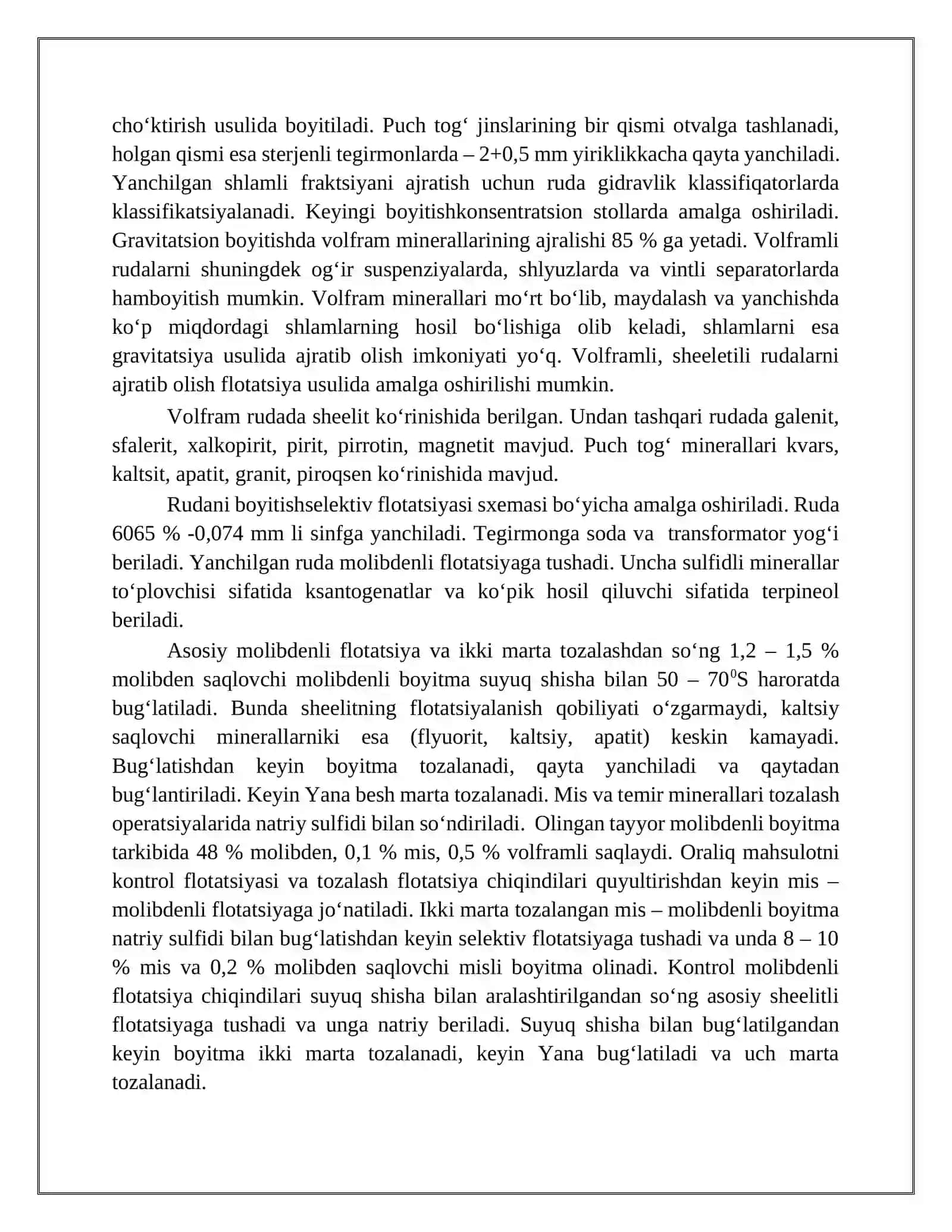 Vоlfrаmli rudаlаrni gravitasiya usulida boyitish tехnоlоgiyalаri 2