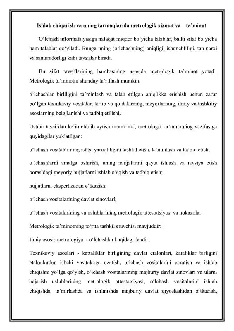 Metrologik ta'minot tushunchasi 2