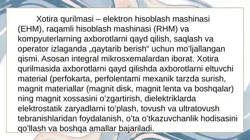 Xotiraning tizimlari va arxitektursi 2