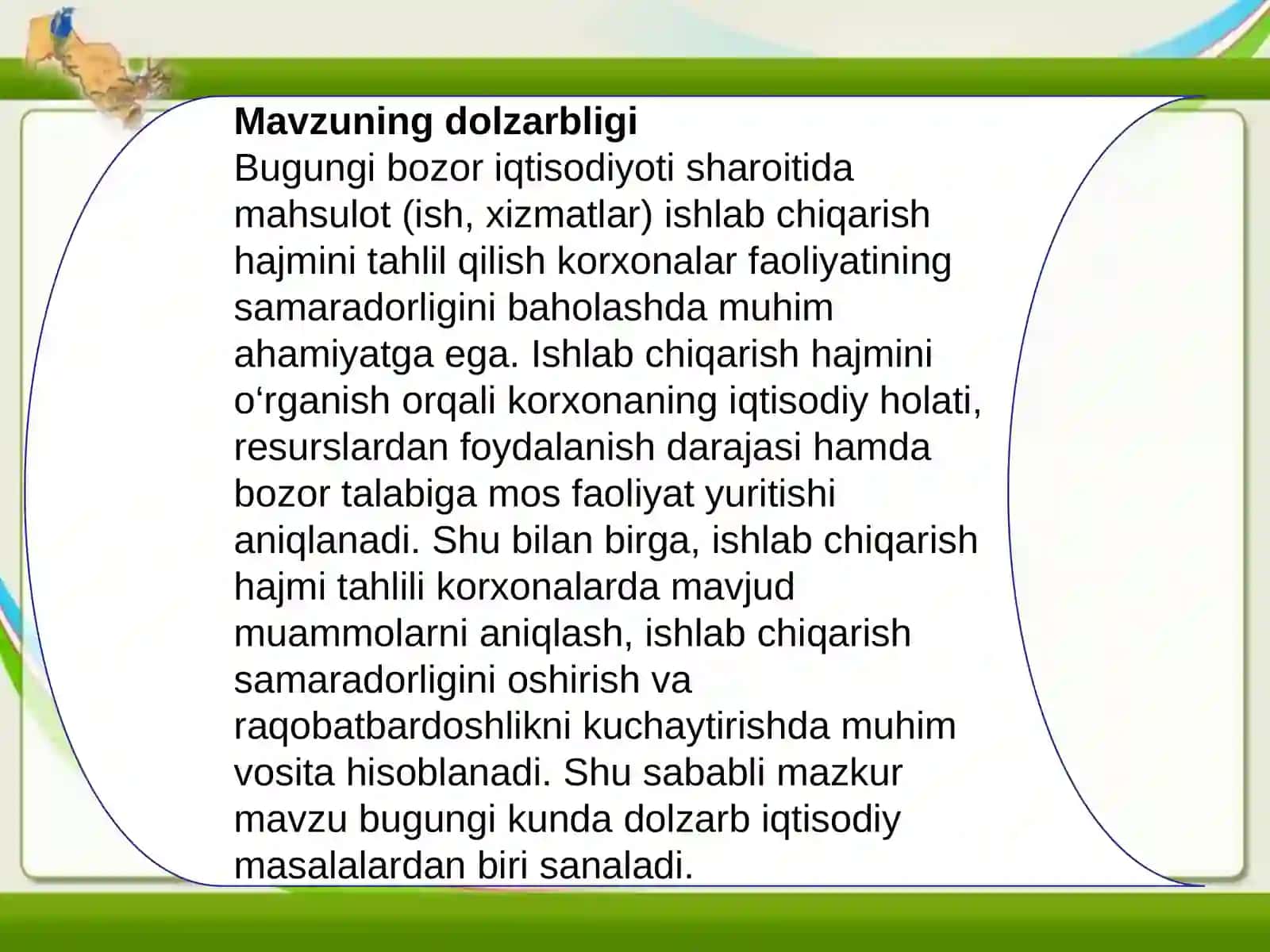 Mahsulot (ish, xizmatlar) ishlab chiqarish hajmini tahlili. 2