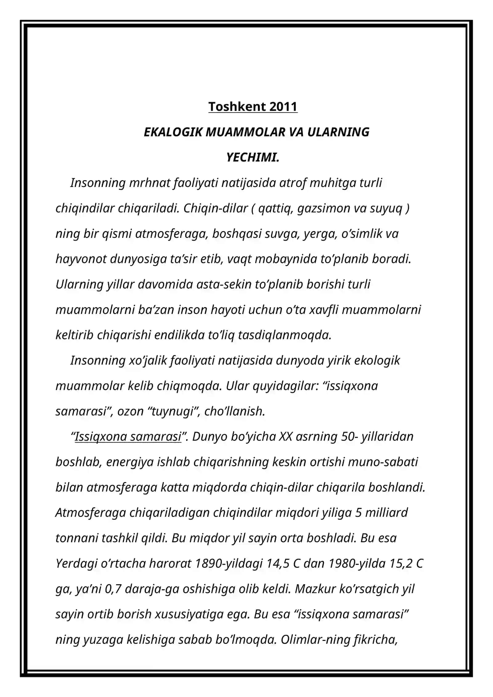 Ekologik muammolar va ularning yechimi 2
