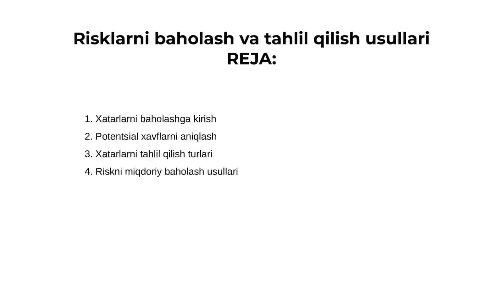 Risklarni baholash va tahlil qilish usullari 2