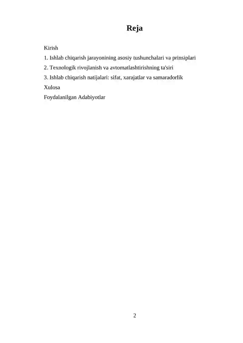 Ishlab chiqarish jarayoni va uning natijalari 2