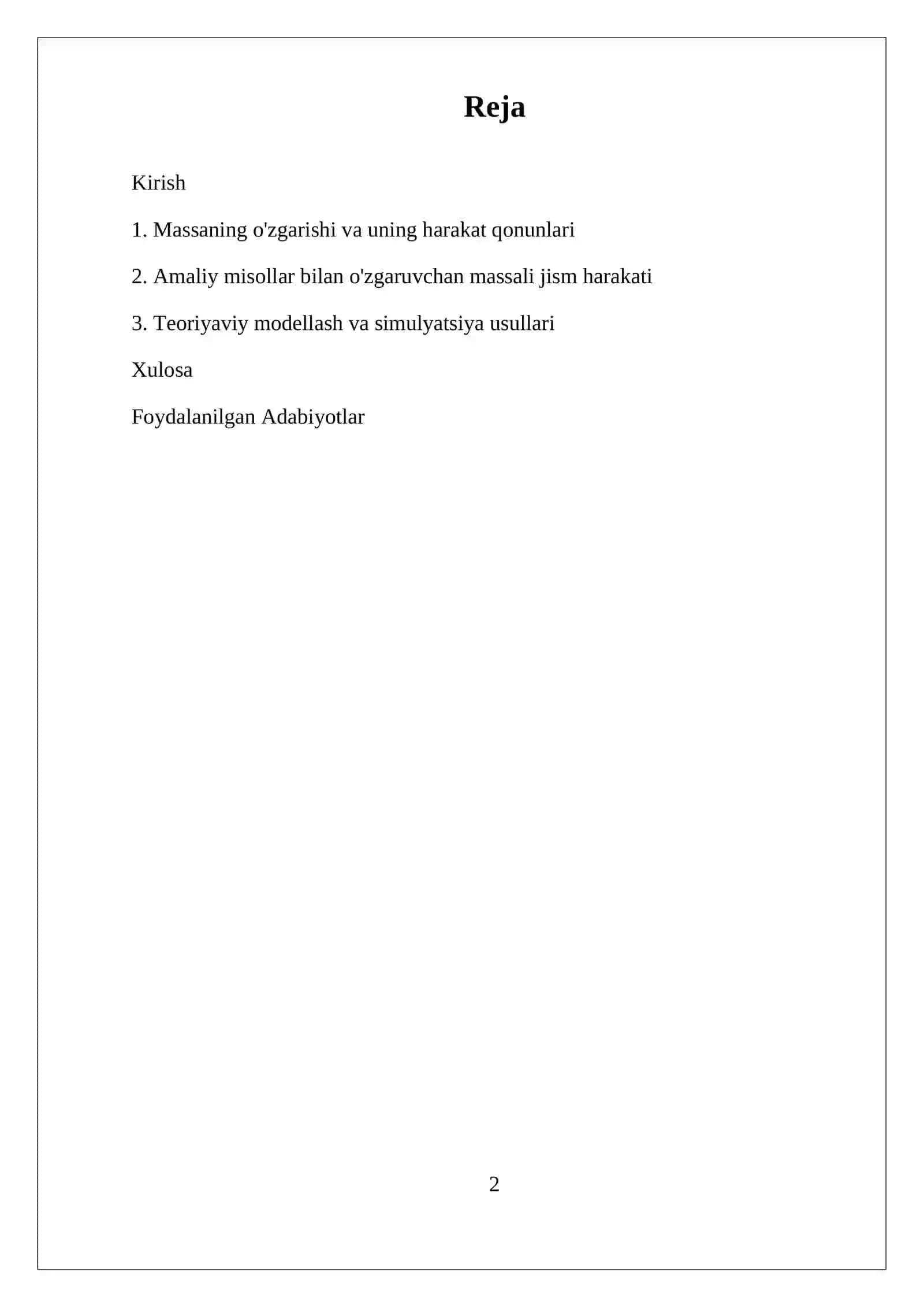 O'zgaruvchan massali jismning harakati 2