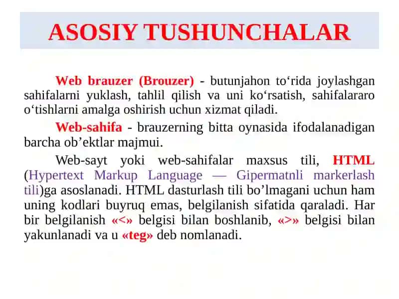 Web texnalogiyalar. Gipermantli markerlash tili HTML, teg tushunchasi 2