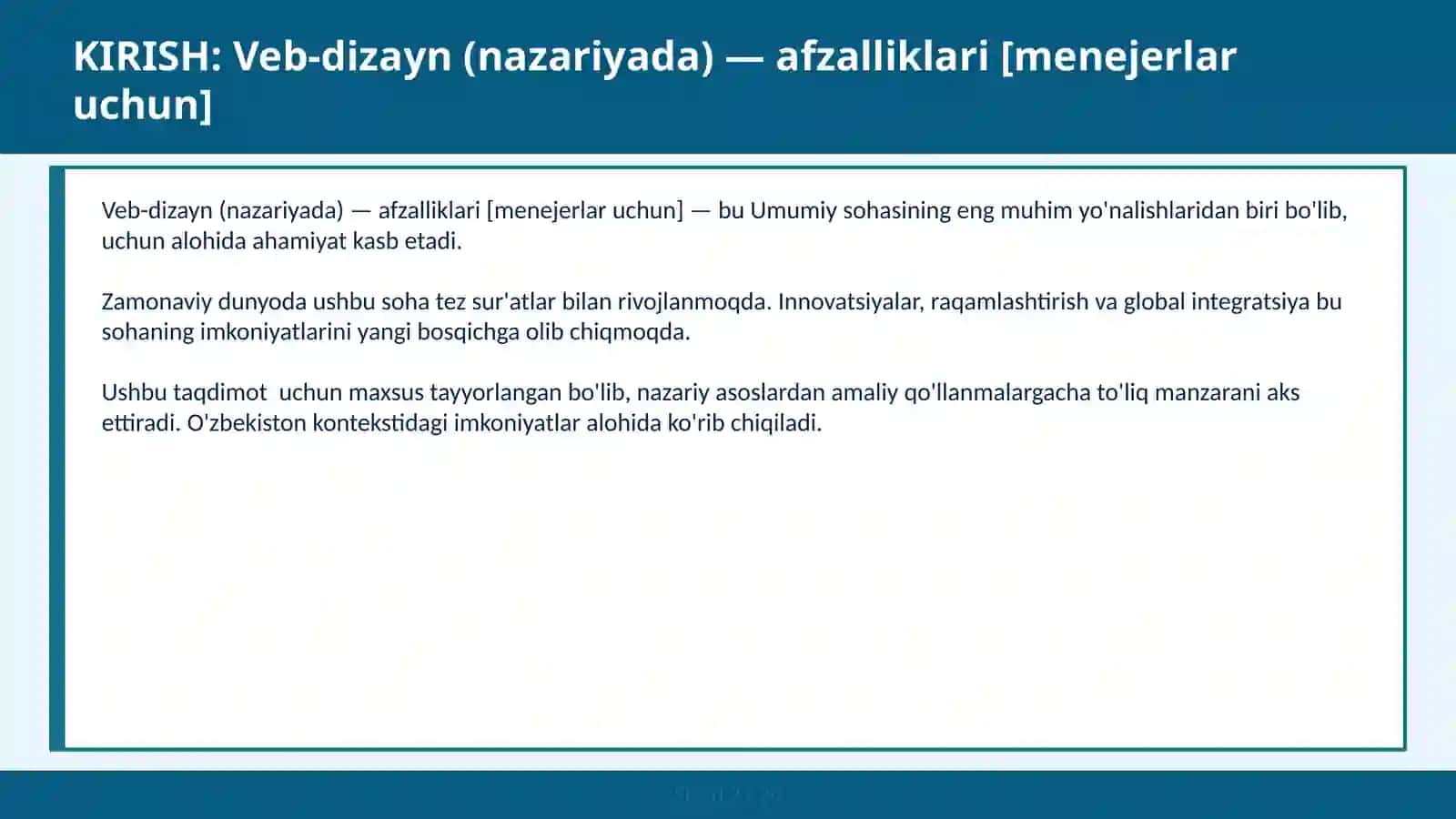 Veb-dizayn (nazariyada) — afzalliklari [menejerlar uchun] 2