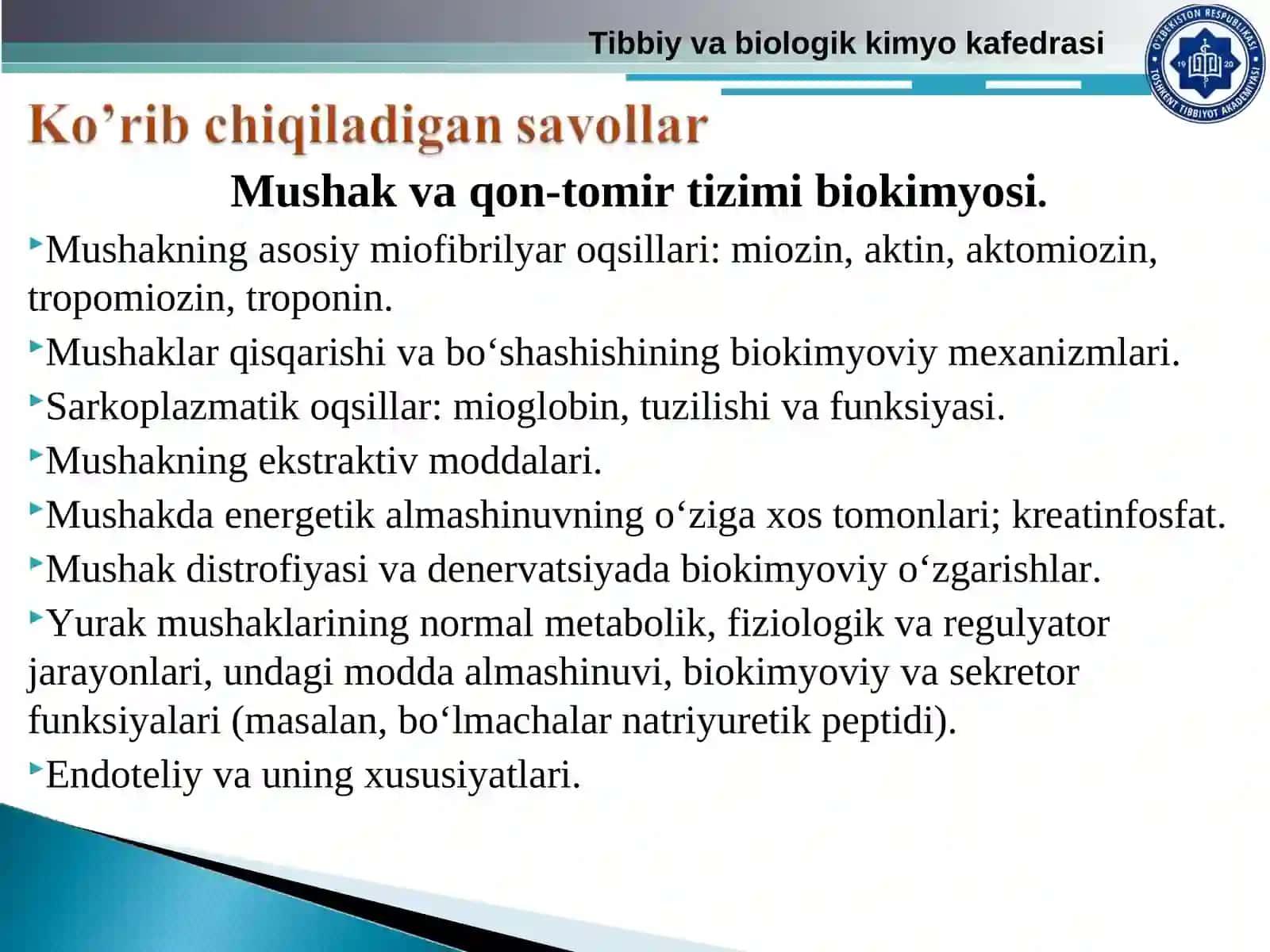 Mushak va qon-tomir tizimi biokimyosi 2