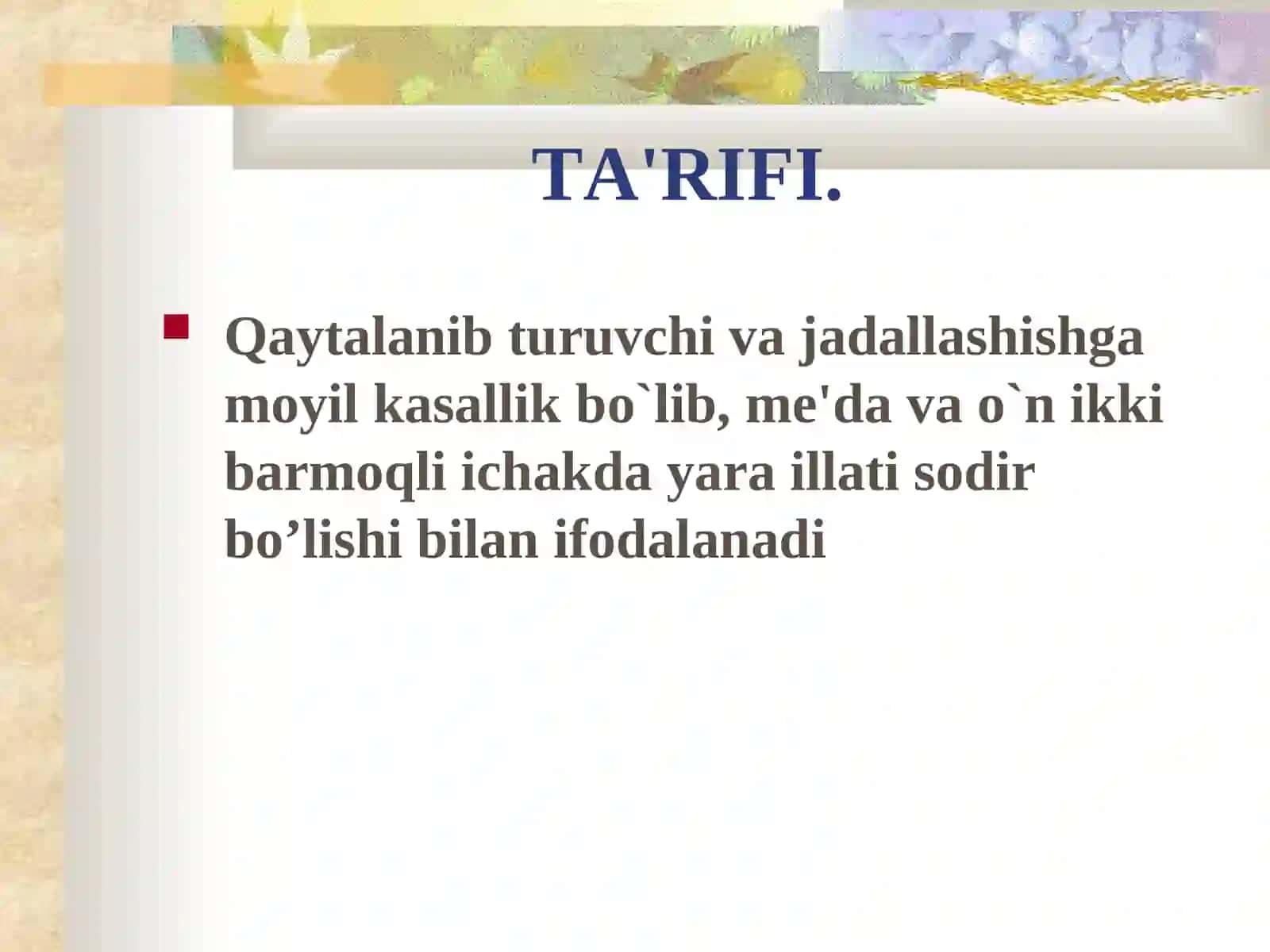 ME'DA VA O`NIKKI BARMOQLI ICHAK YARA KASALLIGI 2