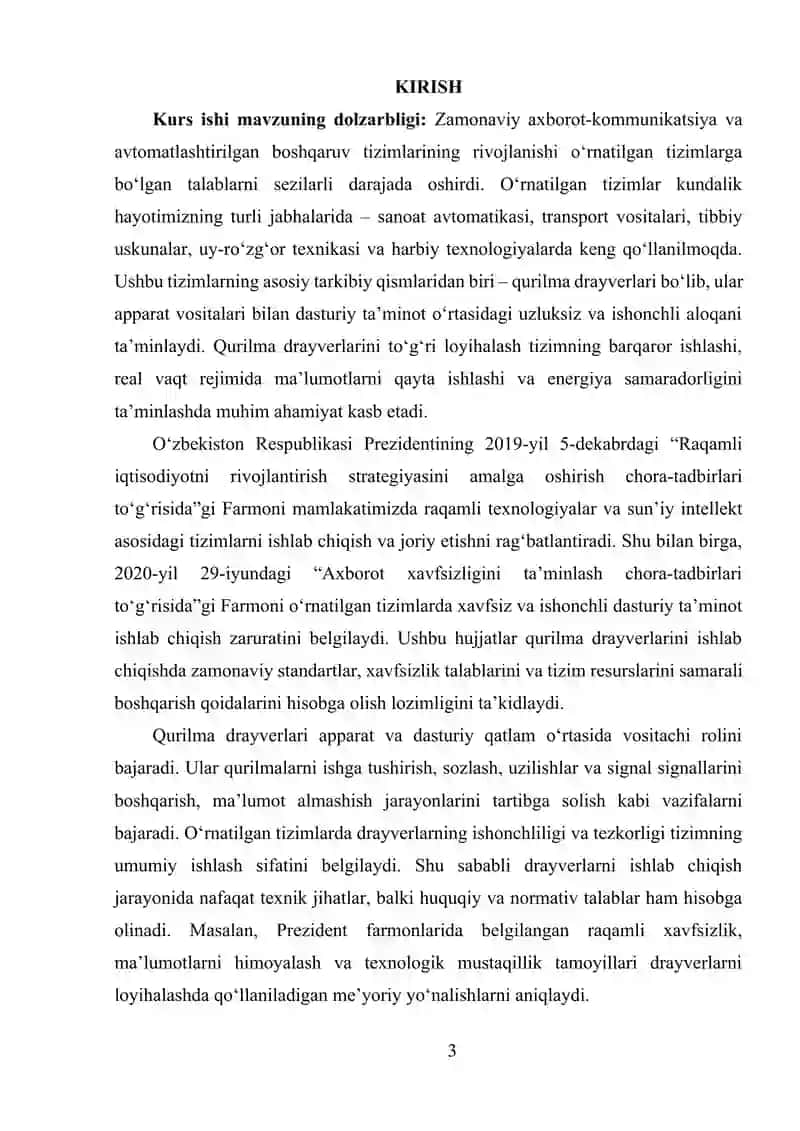 O‘RNATILGAN TIZIMLARDA QURILMA DRAYVERLARINI ISHLAB CHIQISH 2