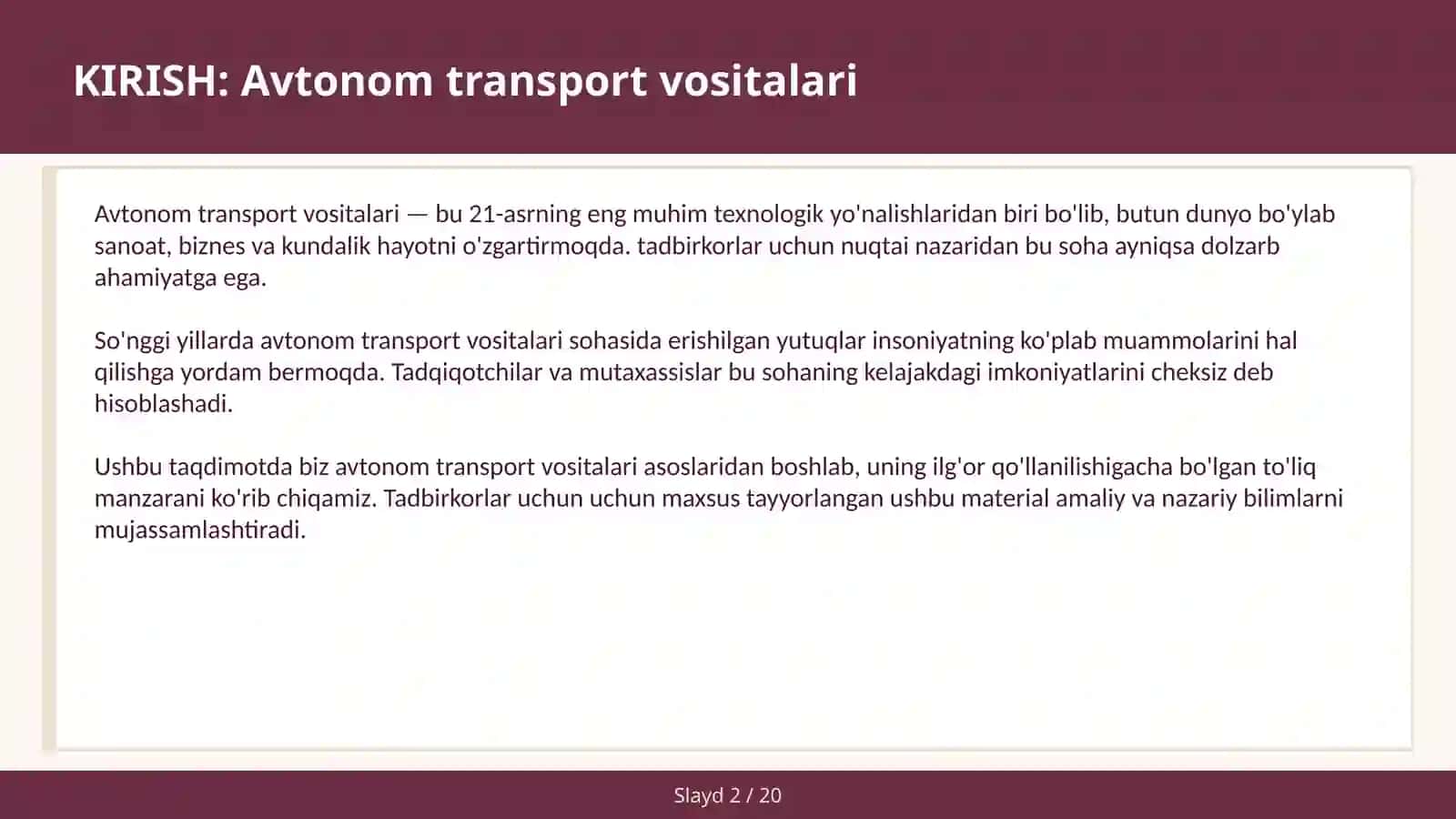 Avtonom transport vositalari 2