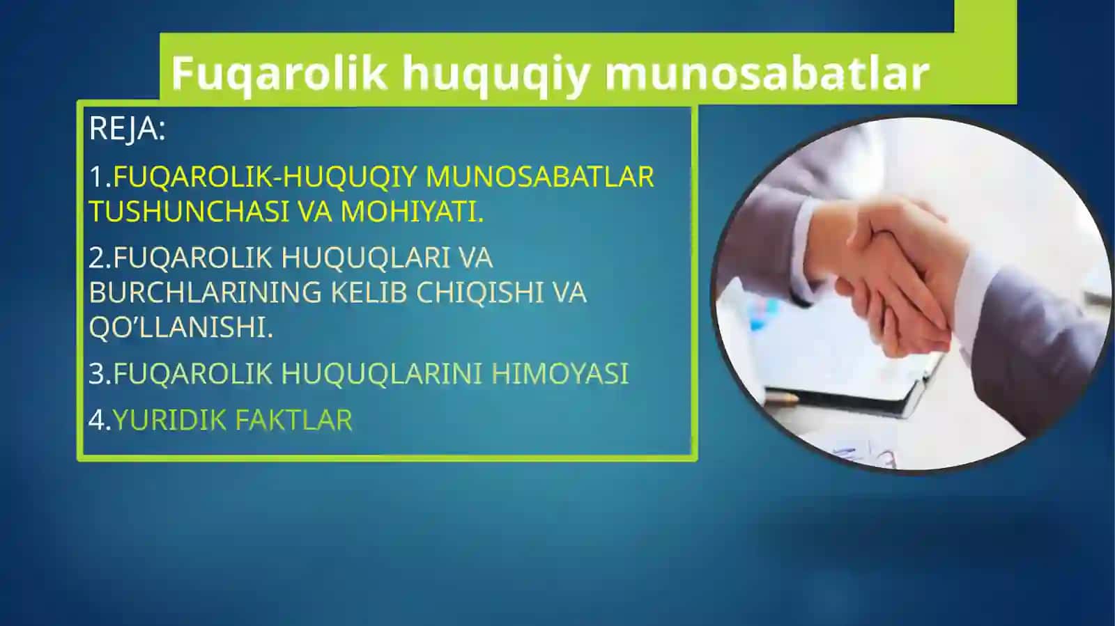 Elmurodov Fazliddinning Fuqarolik Huquqiy Munosabatlar Prezentatsiyasi 2