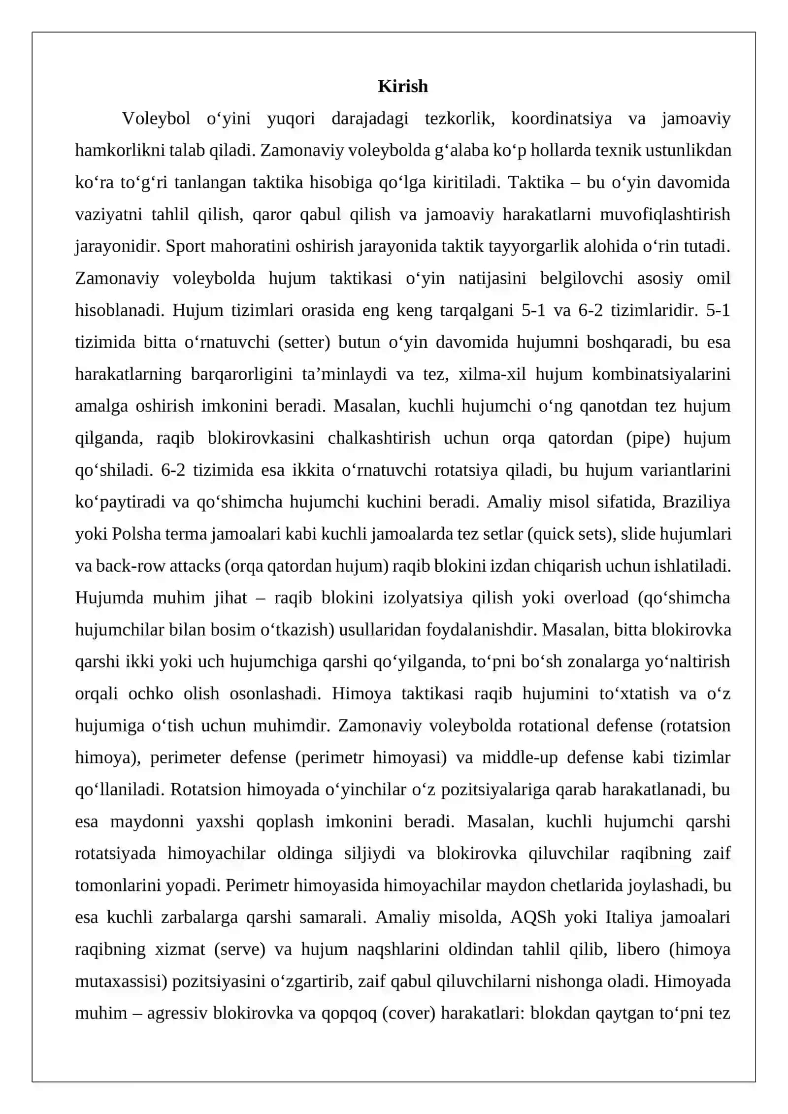 Voleybol o‘yini taktikasi 2