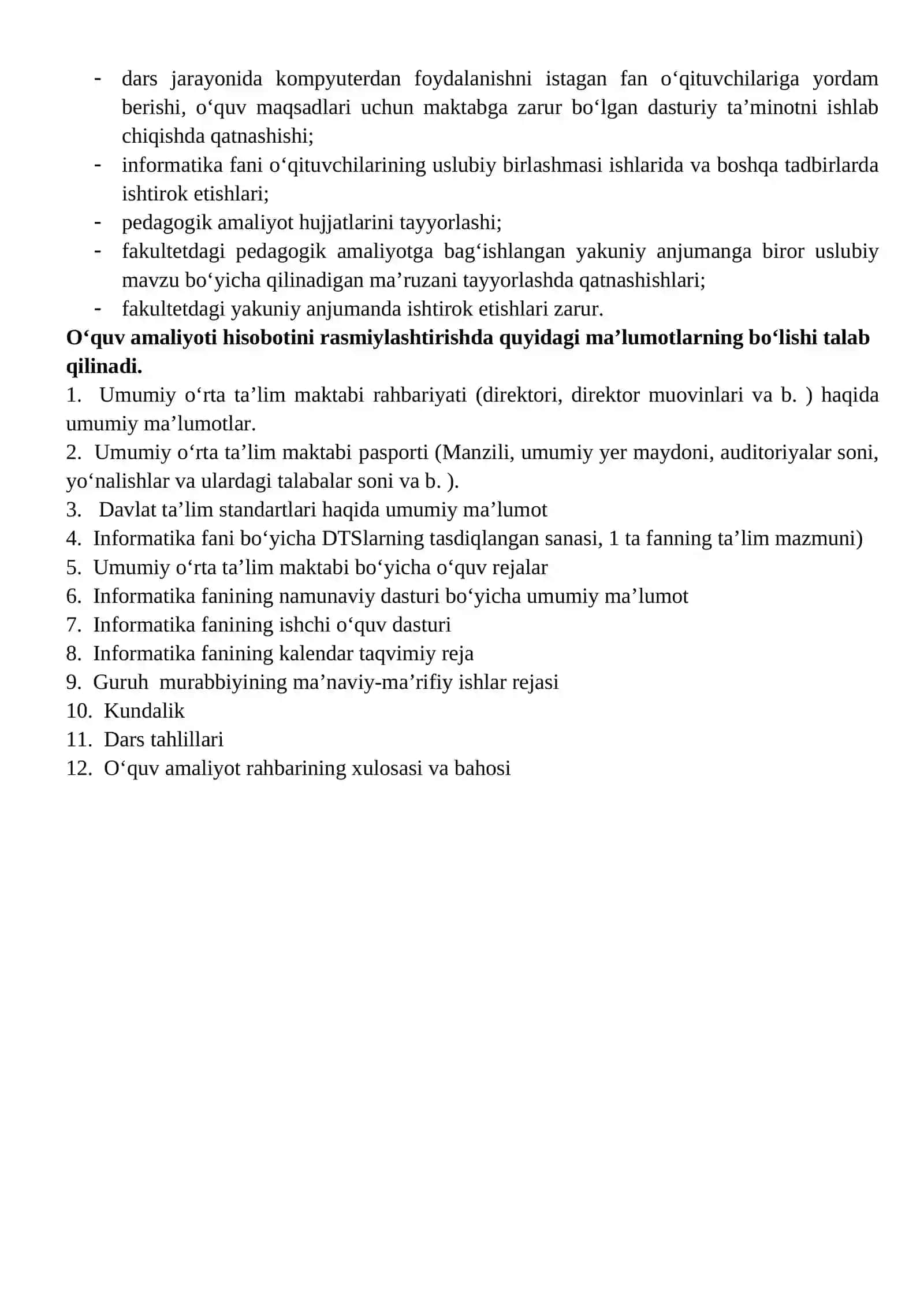 Informatika fanidan pedagogik amaliyot 2