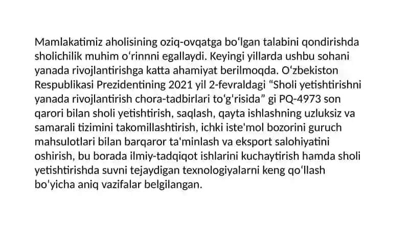 Sholini ko’chat usulida yetishtirishning afzalliklari 2