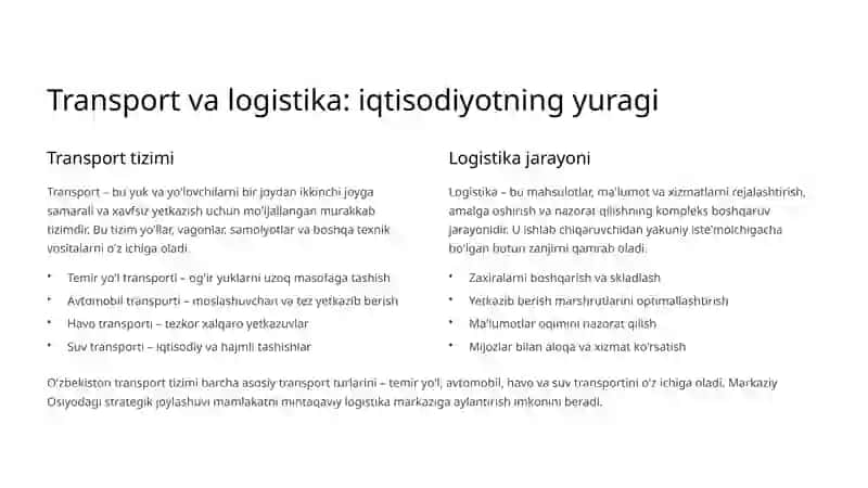 Logistikaning transport korxonalari faoliyatiga ta'siri 2