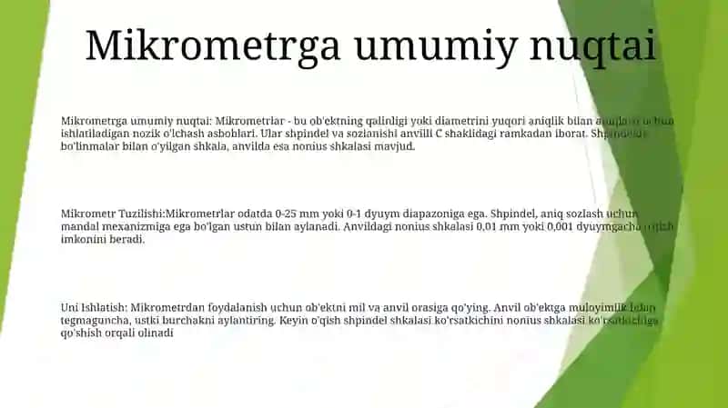 Mikrometr Tuzilishi Va Uni Ishlatish 2