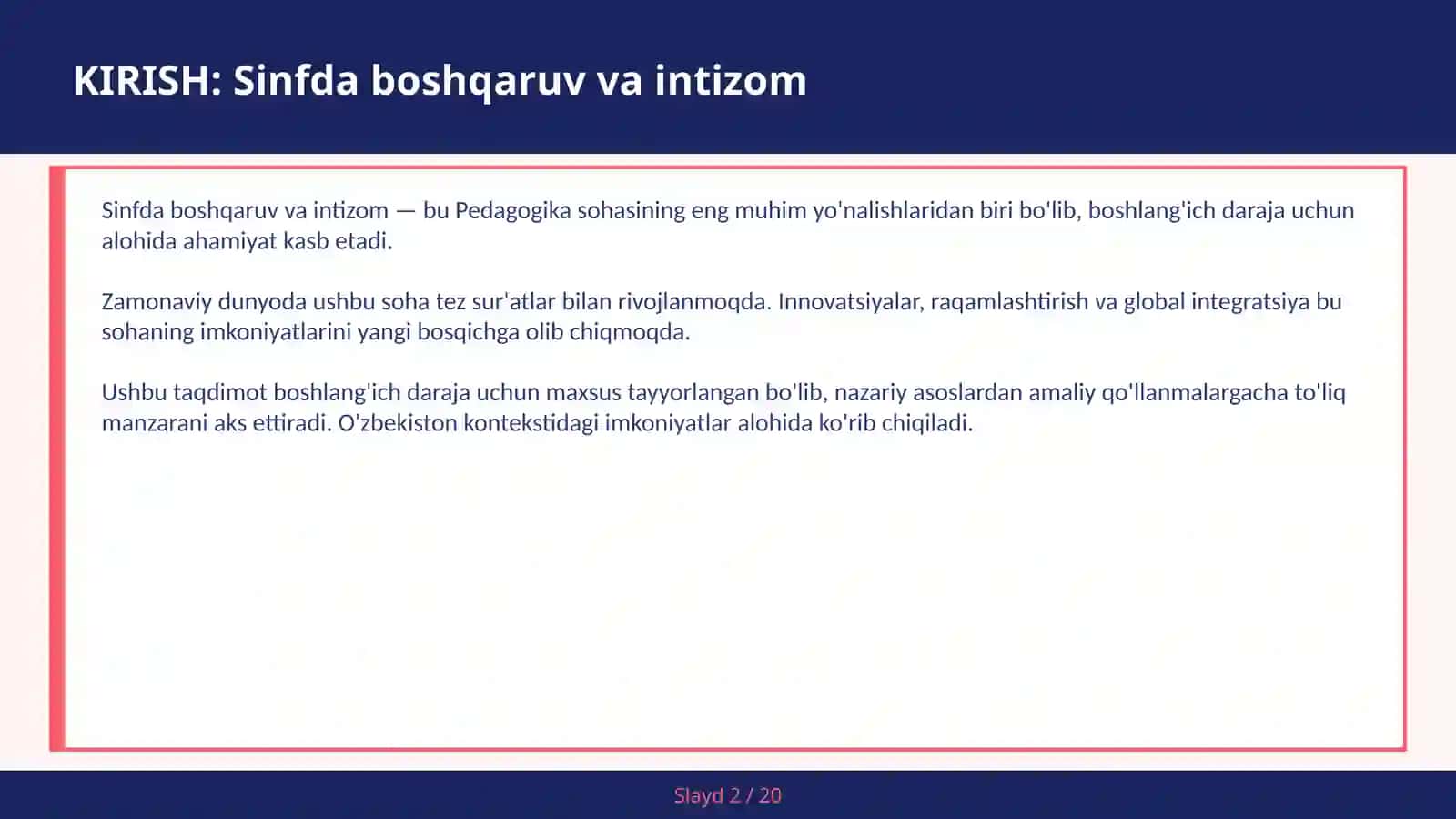 SINFDA BOSHQARUV VA INTIZOM 2
