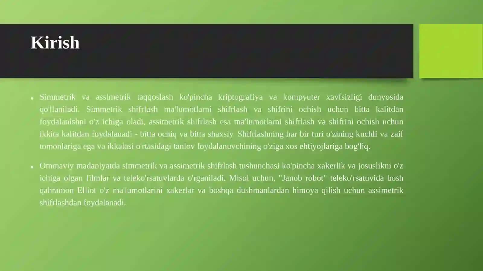 Ma'lumotlar shifrlash usullari va algoritmlari (AES, RSA va boshqalar) 2