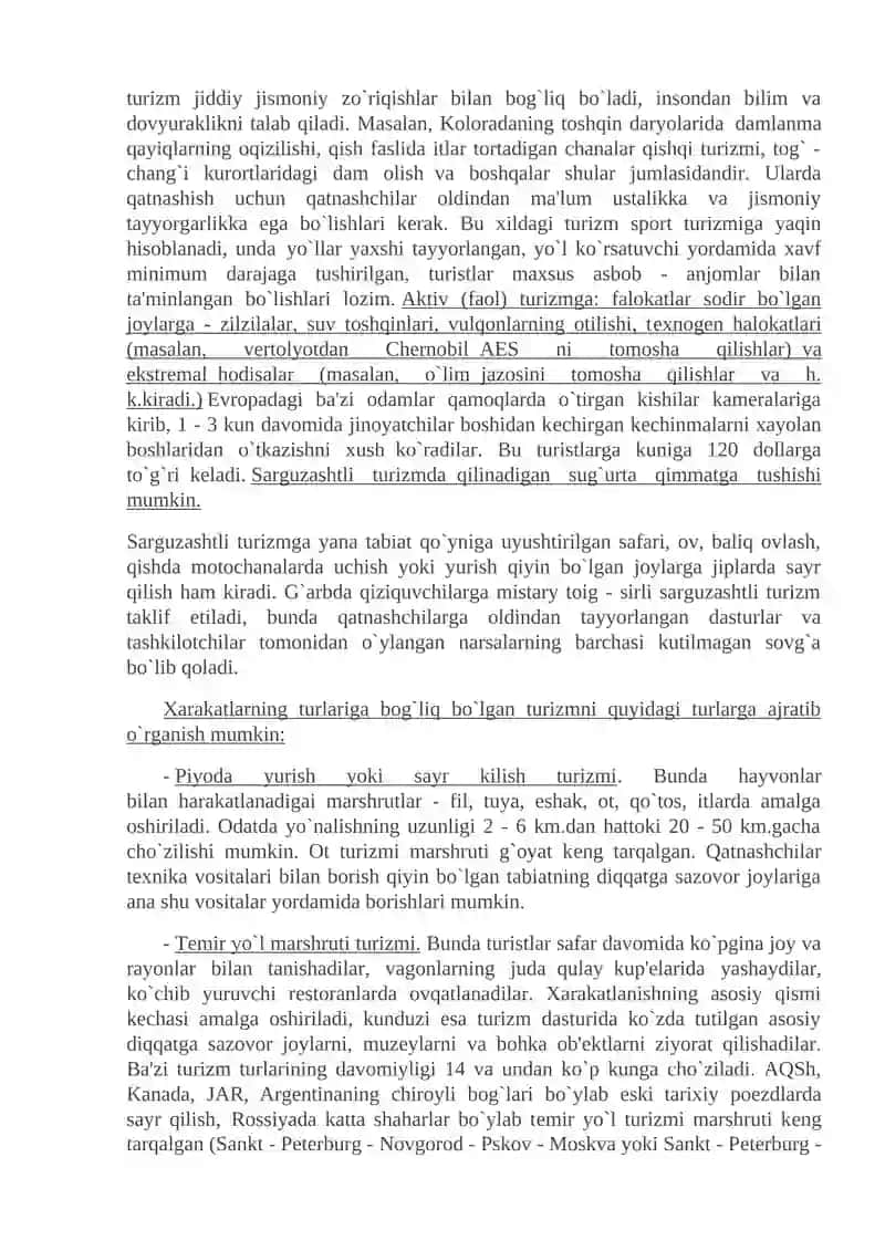 TURIZM TURLARI VA ASOSIY KO`RINISHLARI 2
