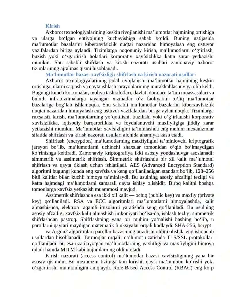 Ma’lumotlar Bazasi Xavfsizligi 2