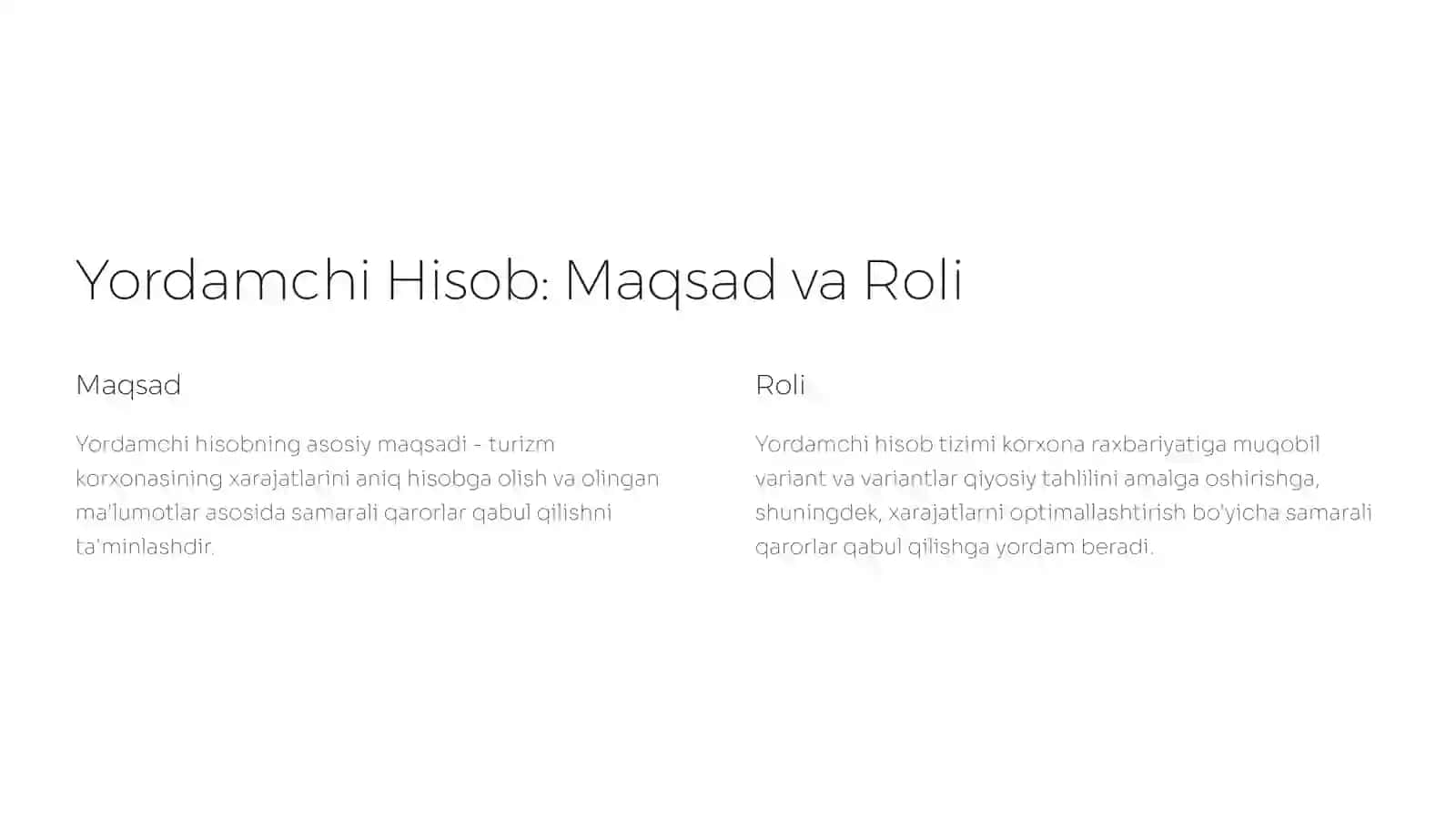 Turizm sohasida yordamchi hisob 2