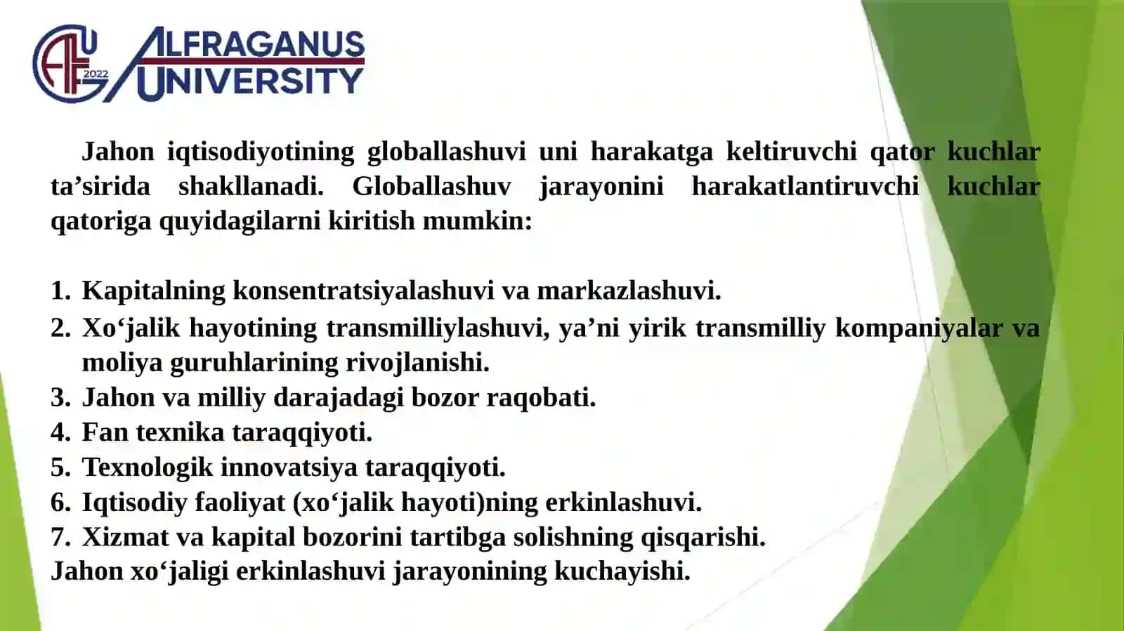 JAHON IQTISODIYOTI GLOBALLASHUVI 2