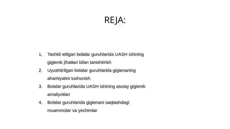 UASH ishining gigiyenik jihatlari 2