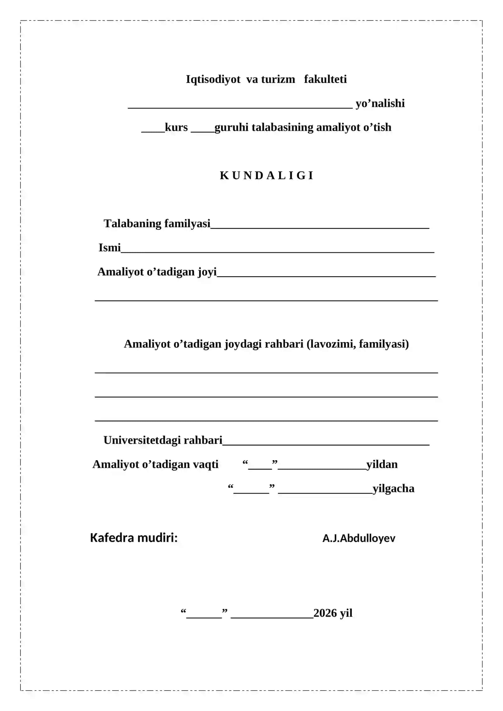 TALABANING AMALIYOT O’TISH KUNDALIGI 2