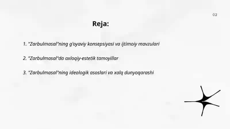 Zarbulmasalning g'oyaviy badiiy xususiyatlari 2
