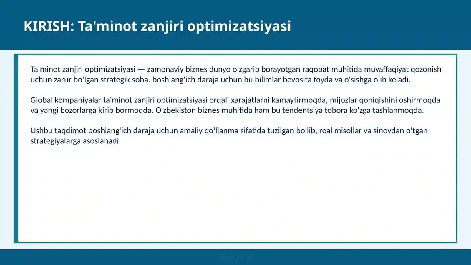 Ta'minot zanjiri optimizatsiyasi 2