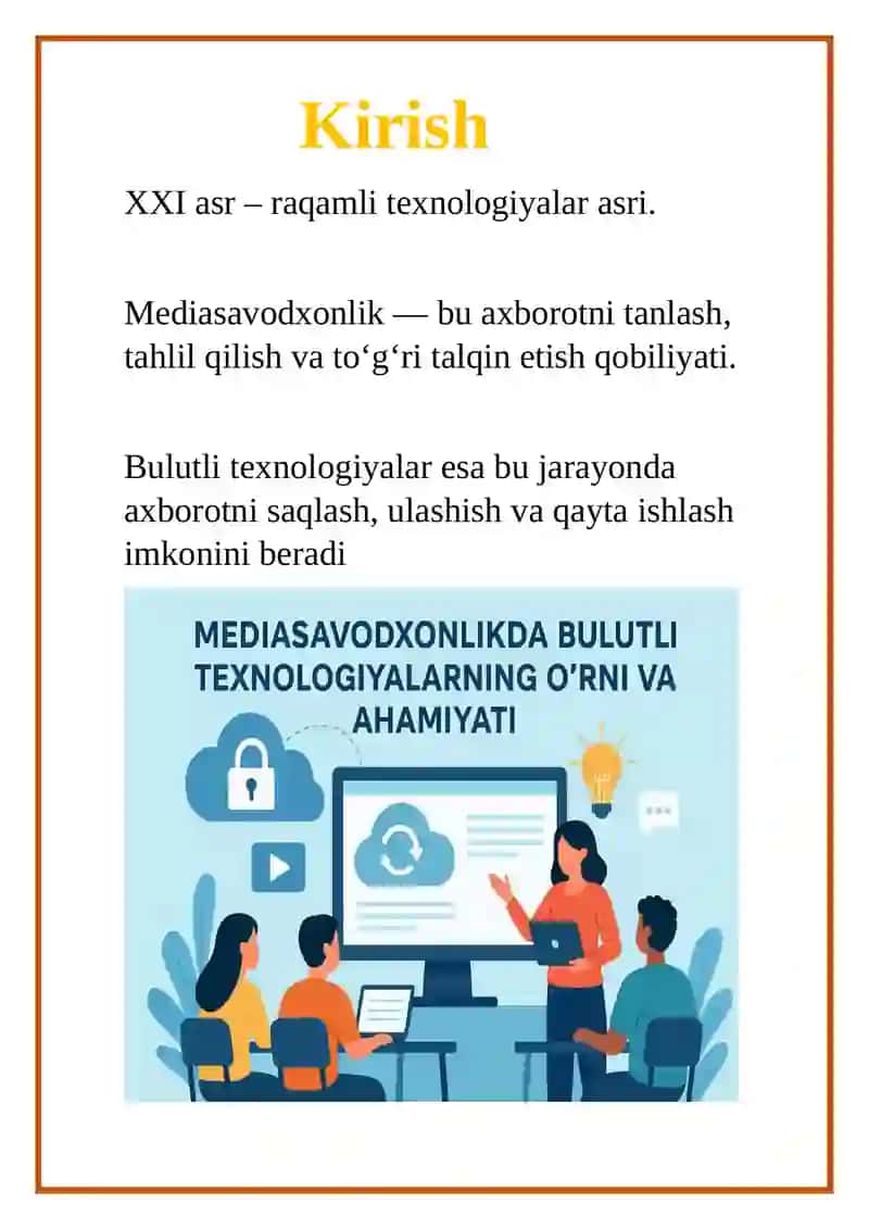 Mediasavodxonlikda bulutli texnologiyalarning o‘rni va ahamiyati 2