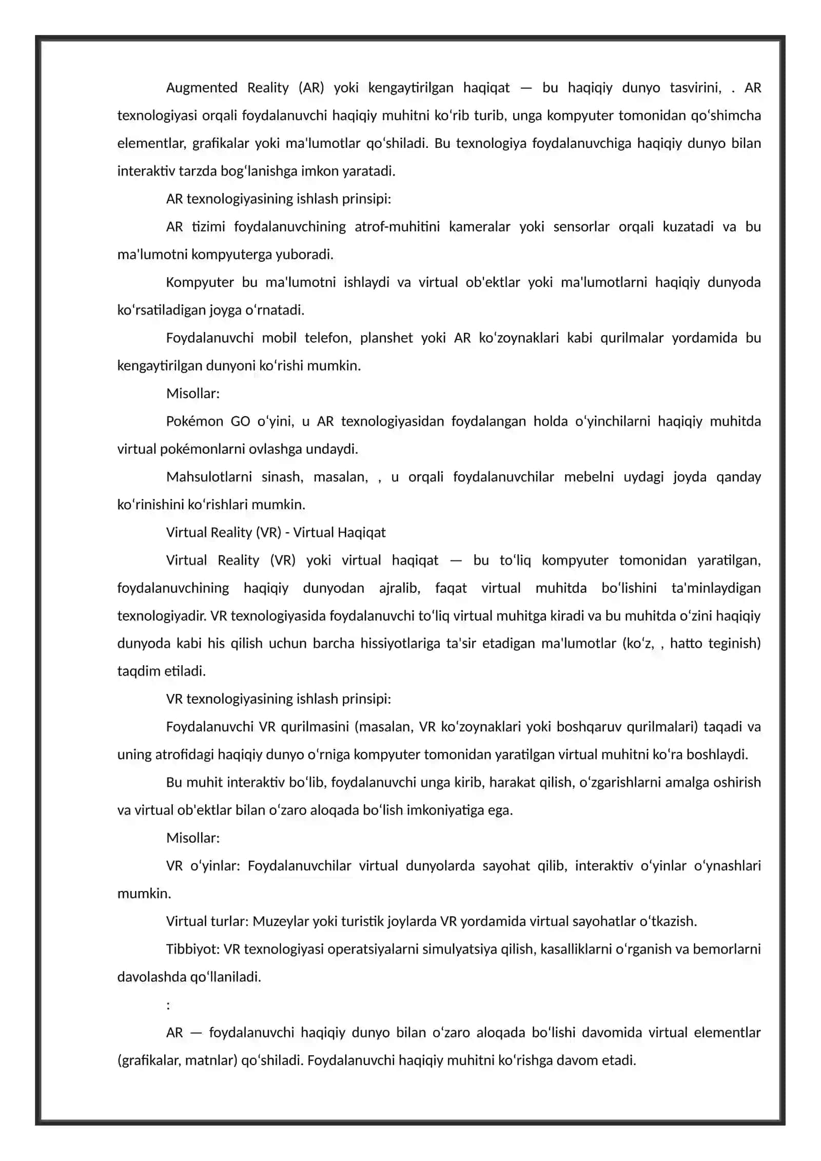 Augmented Reality (AR) va Virtual Reality (VR) Texnologiyalarining Umumiy Ta'rifi 2