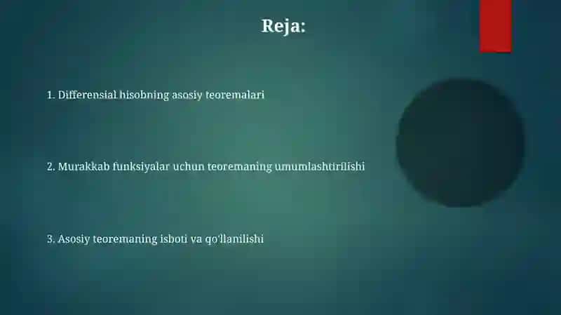Differensial hisobning asaosiy teoremalari 2