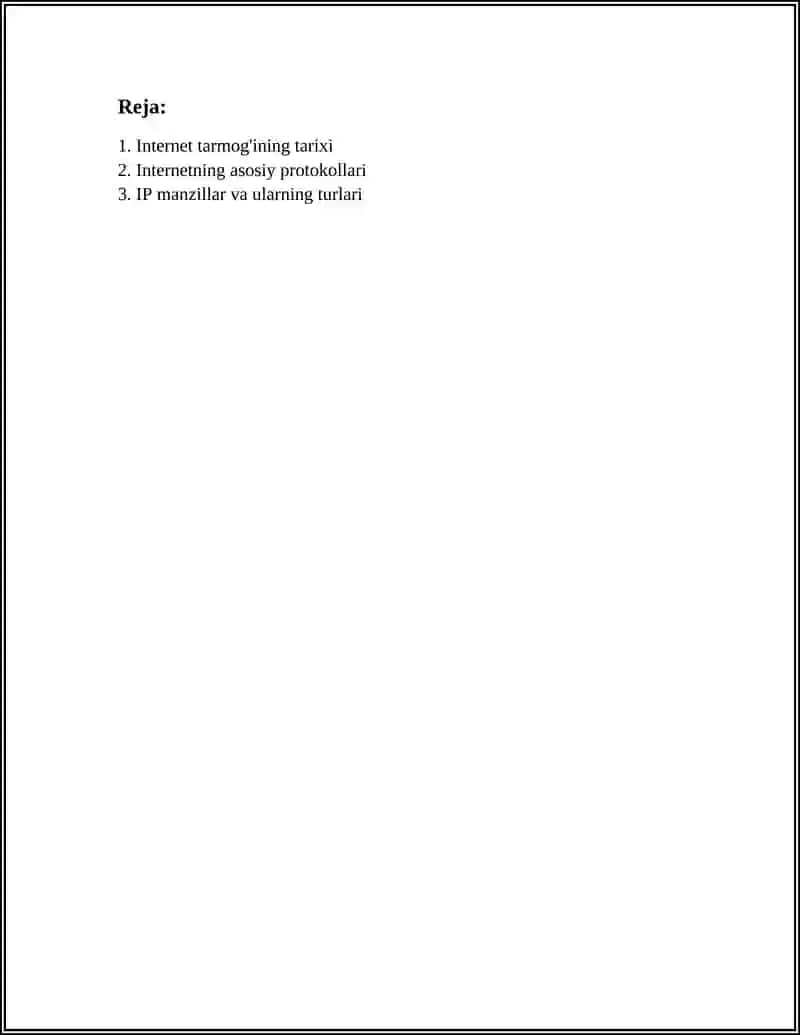 REFERAT Mavzu: INTERNET.INTERNET VA INTERNET TARMOG’I ULARNI TASHKIL ETISH 2