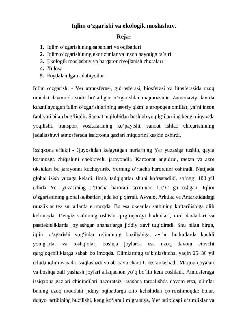 Iqlim o'zgarishi va ekologik moslashuv 2