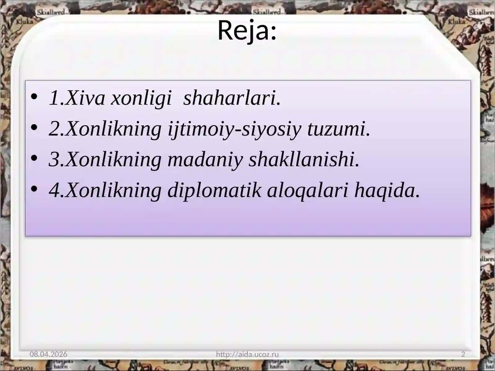 XIVA XONLIGIDA DIPLOMATIK ALOQALAR TARIXI 2