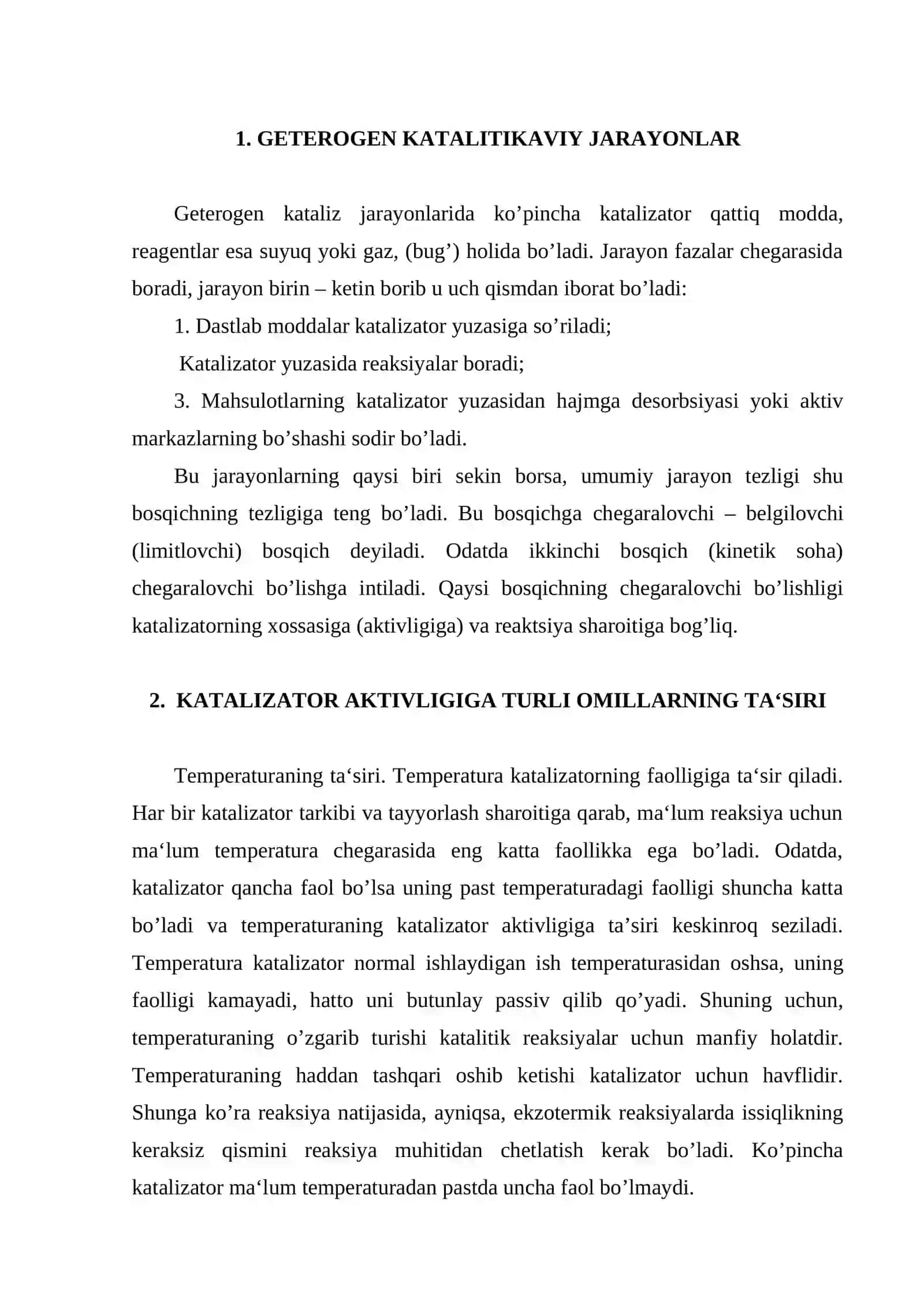 Katalizatorlar. Geterogen kataliz 2