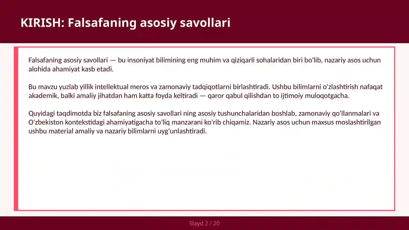 FALSAFANING ASOSIY SAVOLLARI 2