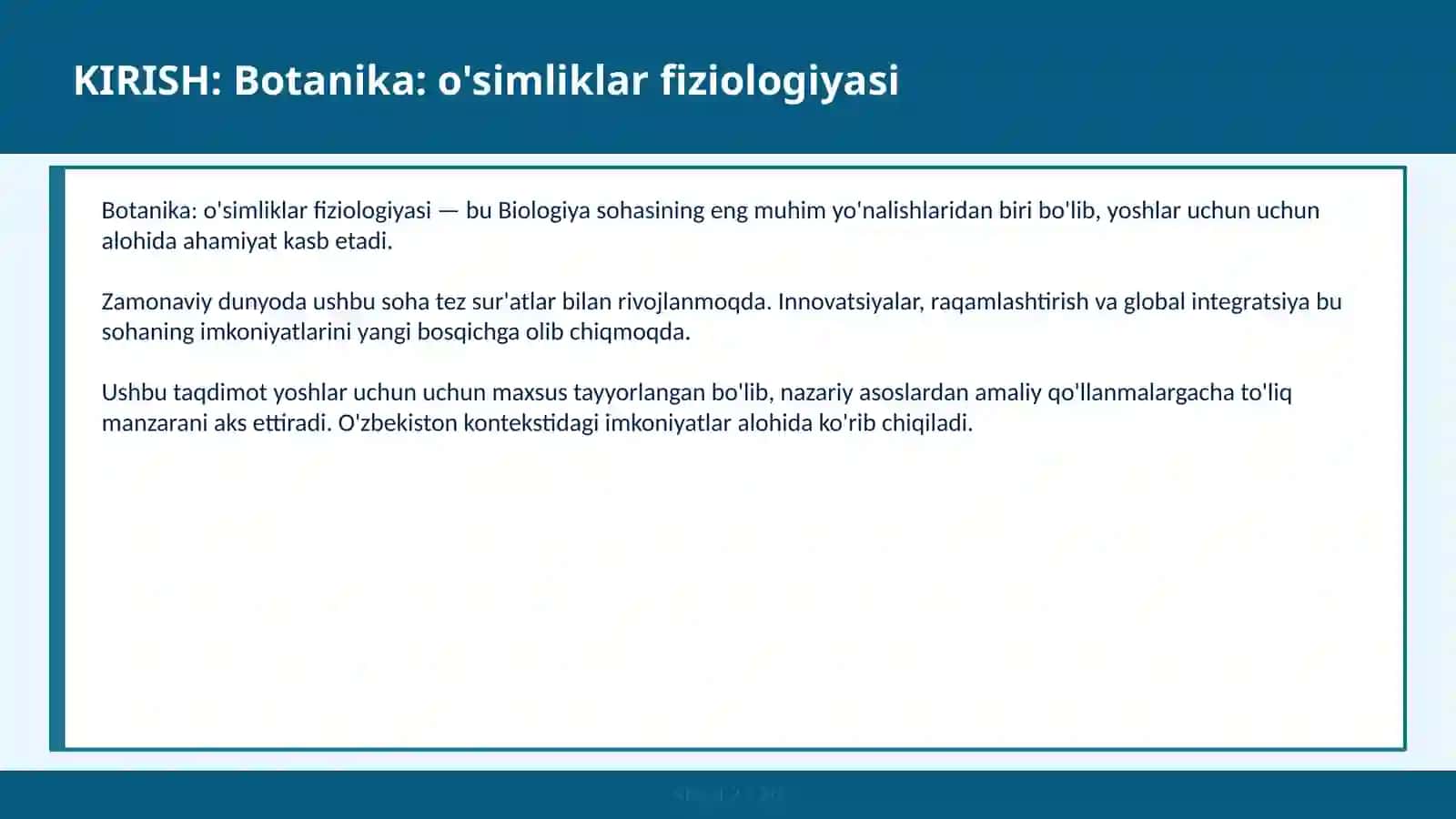 Botanika: O'Simliklar Fiziologiyasi 2