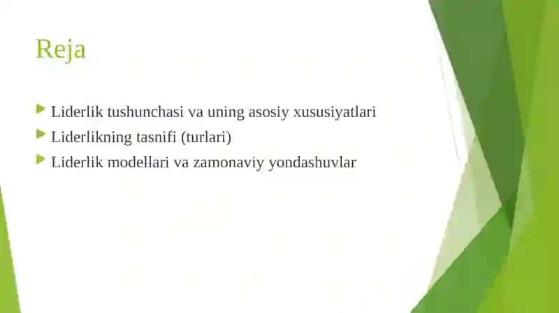 Liderlikning tasnifi va modellari 2