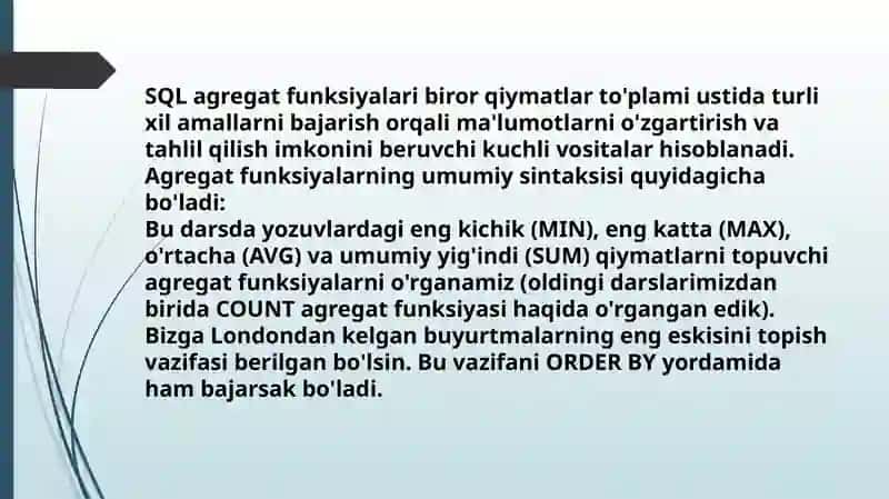Agregat funksiyalardan foydalanish 2