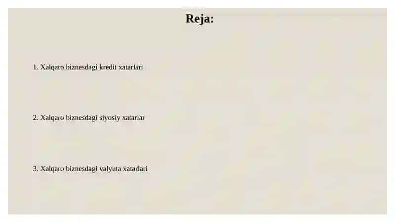 Xalqaro biznesda moliyaviy risklar 2