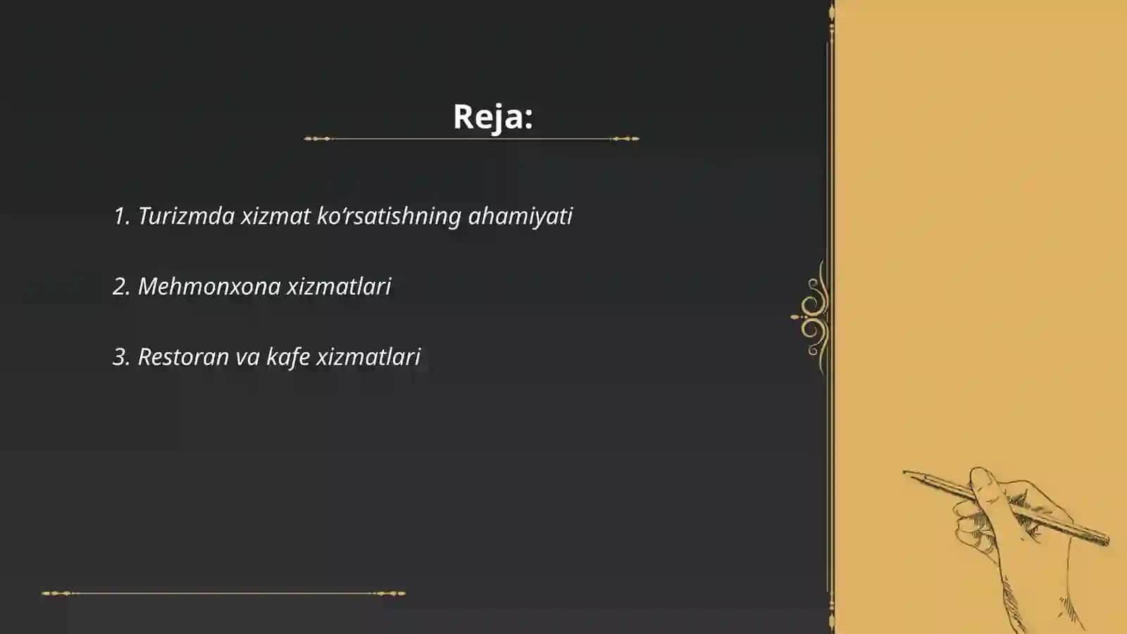 Turizmda xizmat ko‘rsatish va uning turlari 2