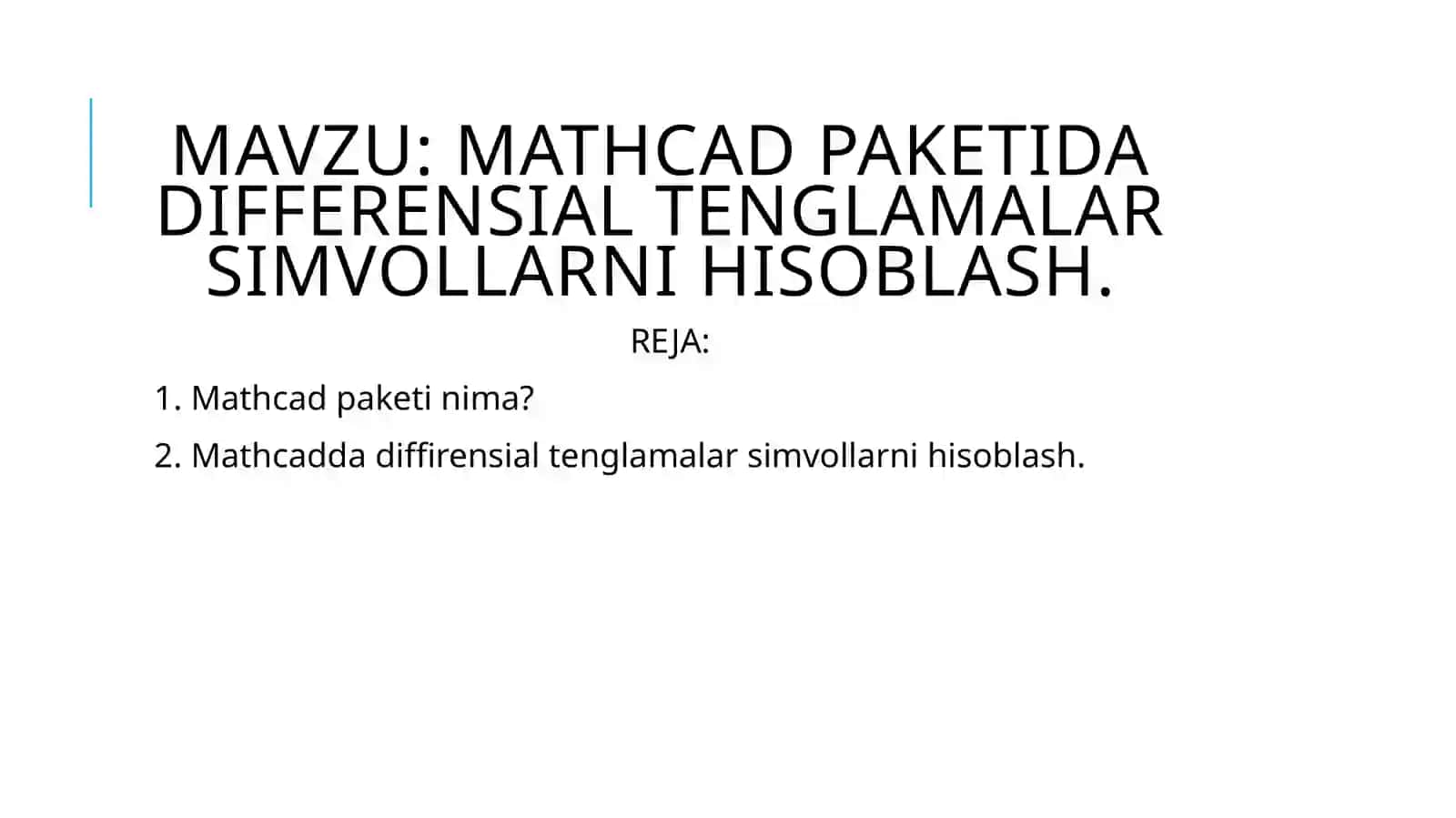 Mathcad Paketida Differensial Tenglamalar Simvollarni Hisoblash 2