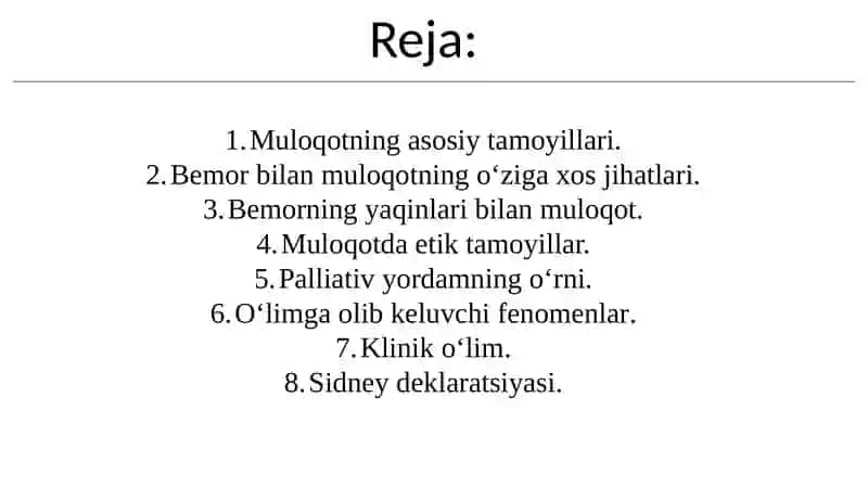 OG’IR VA O’LAYOTGAN BEMORLAR BILAN MULOQOTNING O’ZIGA XOSLIGI 2