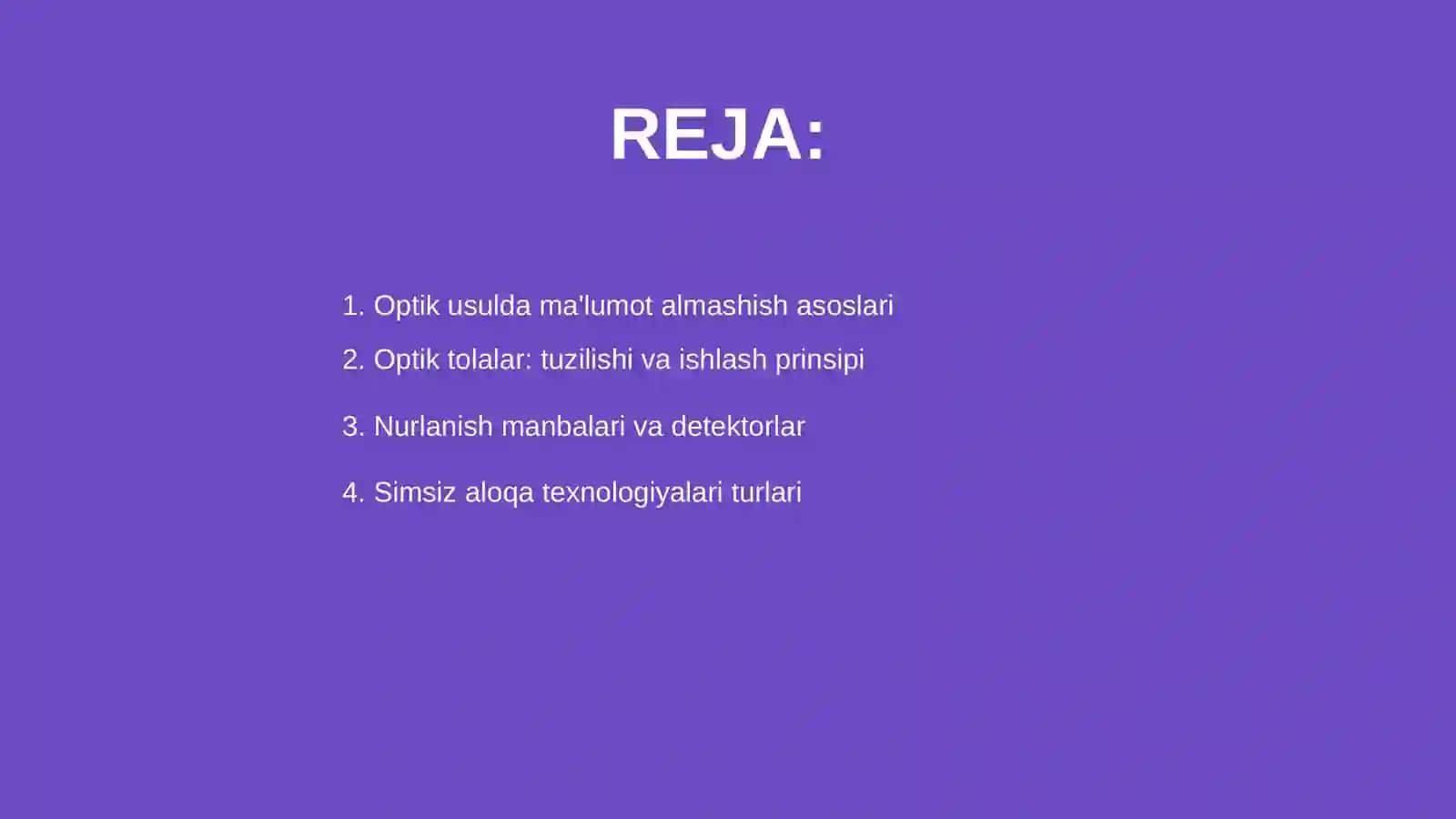 Optik usulda malumot almashish. Simsiz aloqa uzatish usullari 2