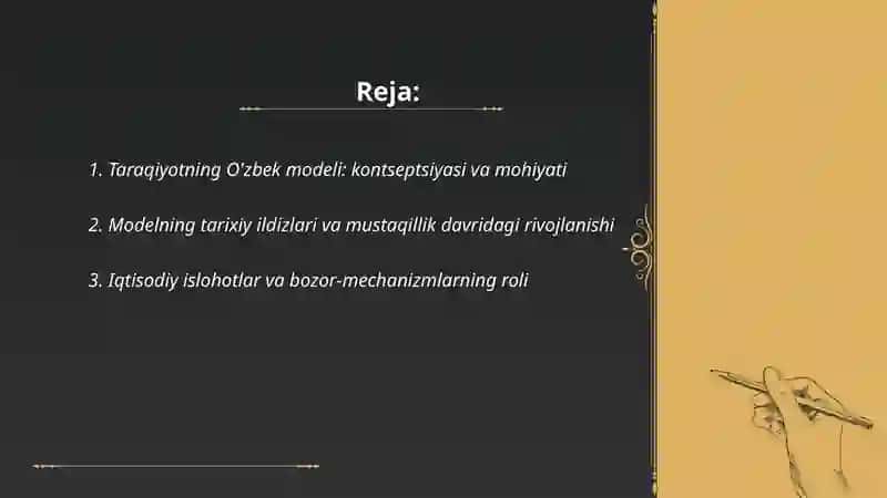 Taraqiyotning O'zbek modeli 2