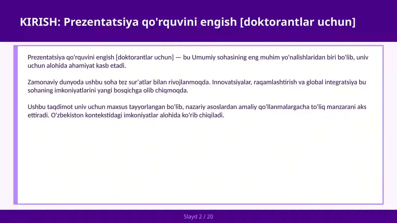 Prezentatsiya qo'rquvini engish [doktorantlar uchun] 2