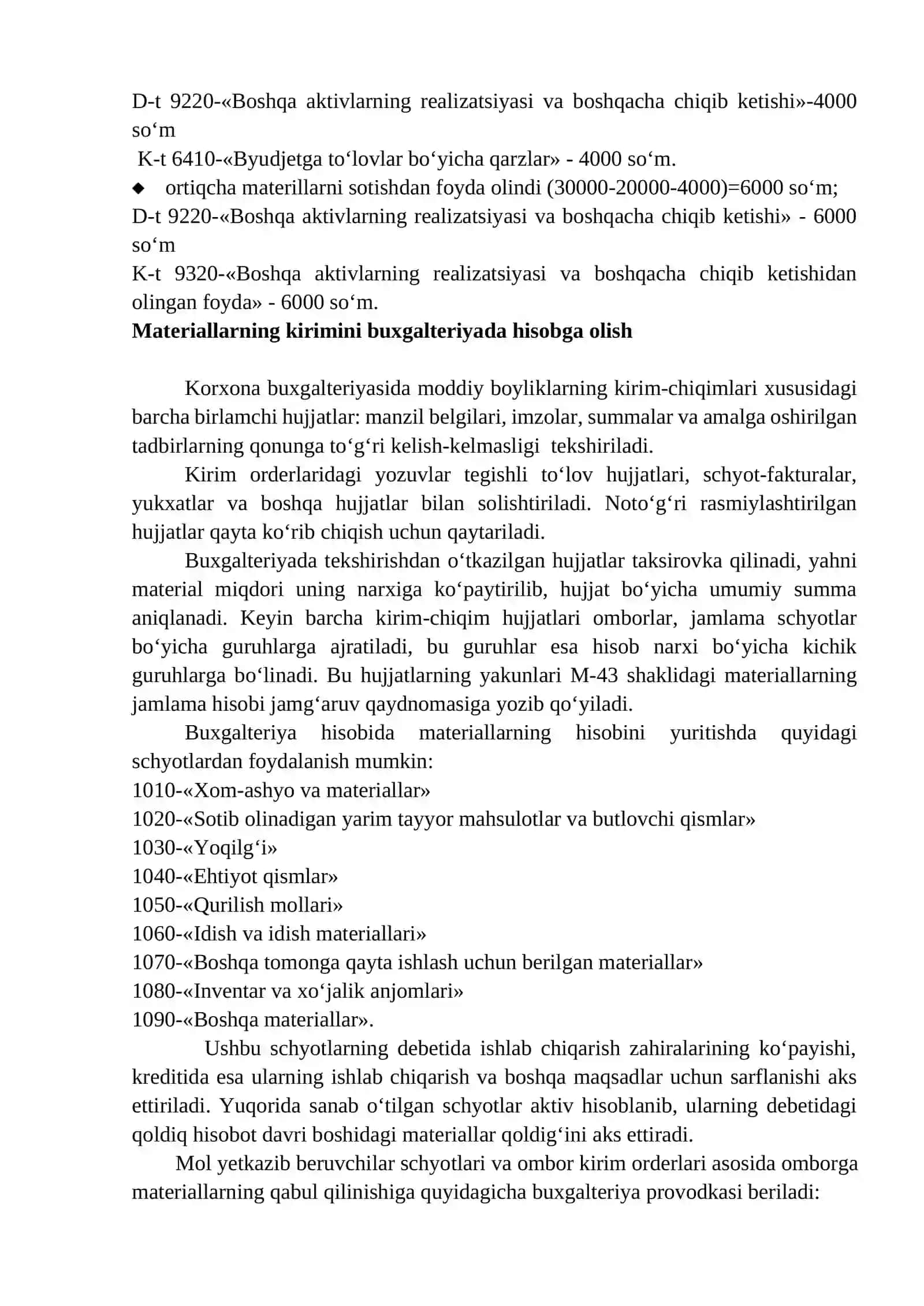 Materiallarni sarflash va kirim qilish hisobi 2